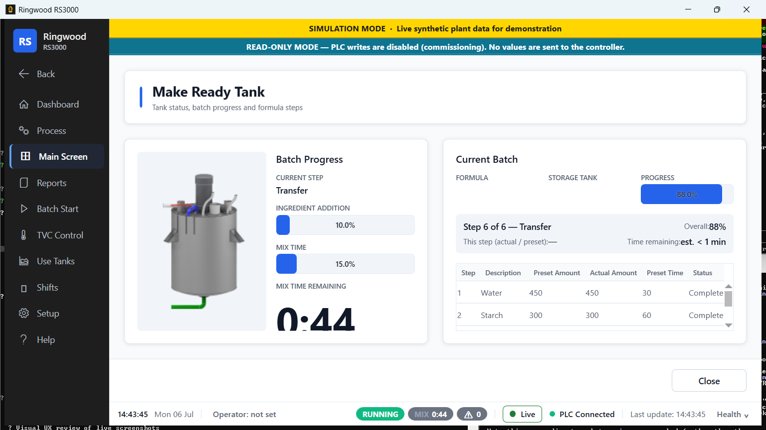 Make-ready tank — Ring RS3000 screen