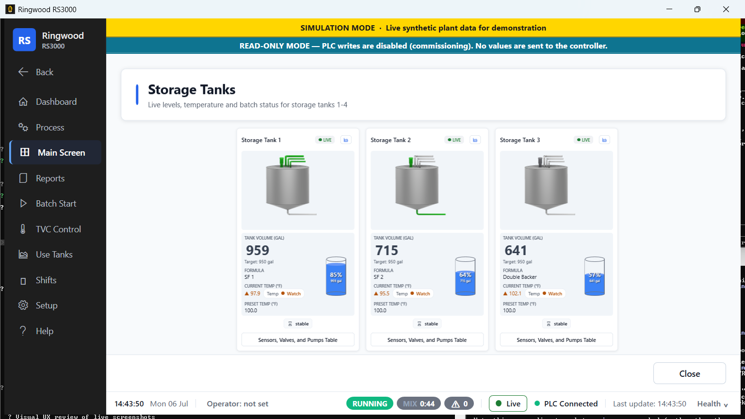 Storage tank group — Ring RS3000 screen