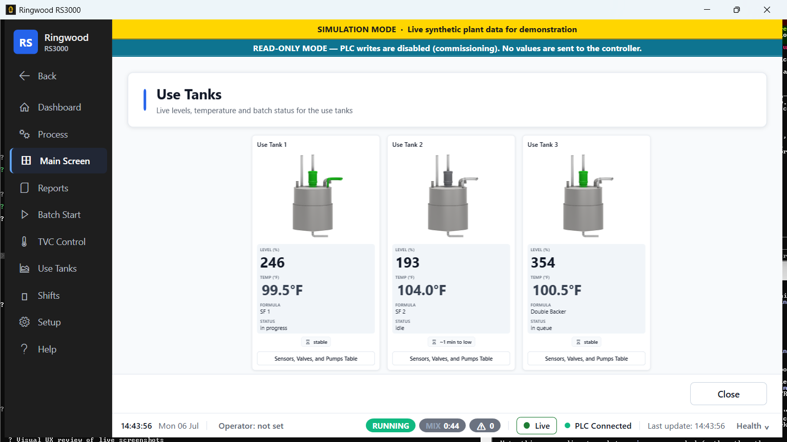 Use tank group — Ring RS3000 screen