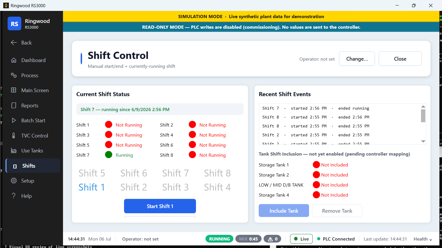 Shift control — Ring RS3000 screen
