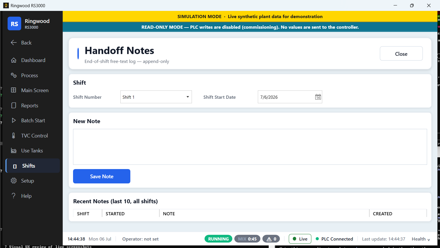 Handoff notes — Ring RS3000 screen