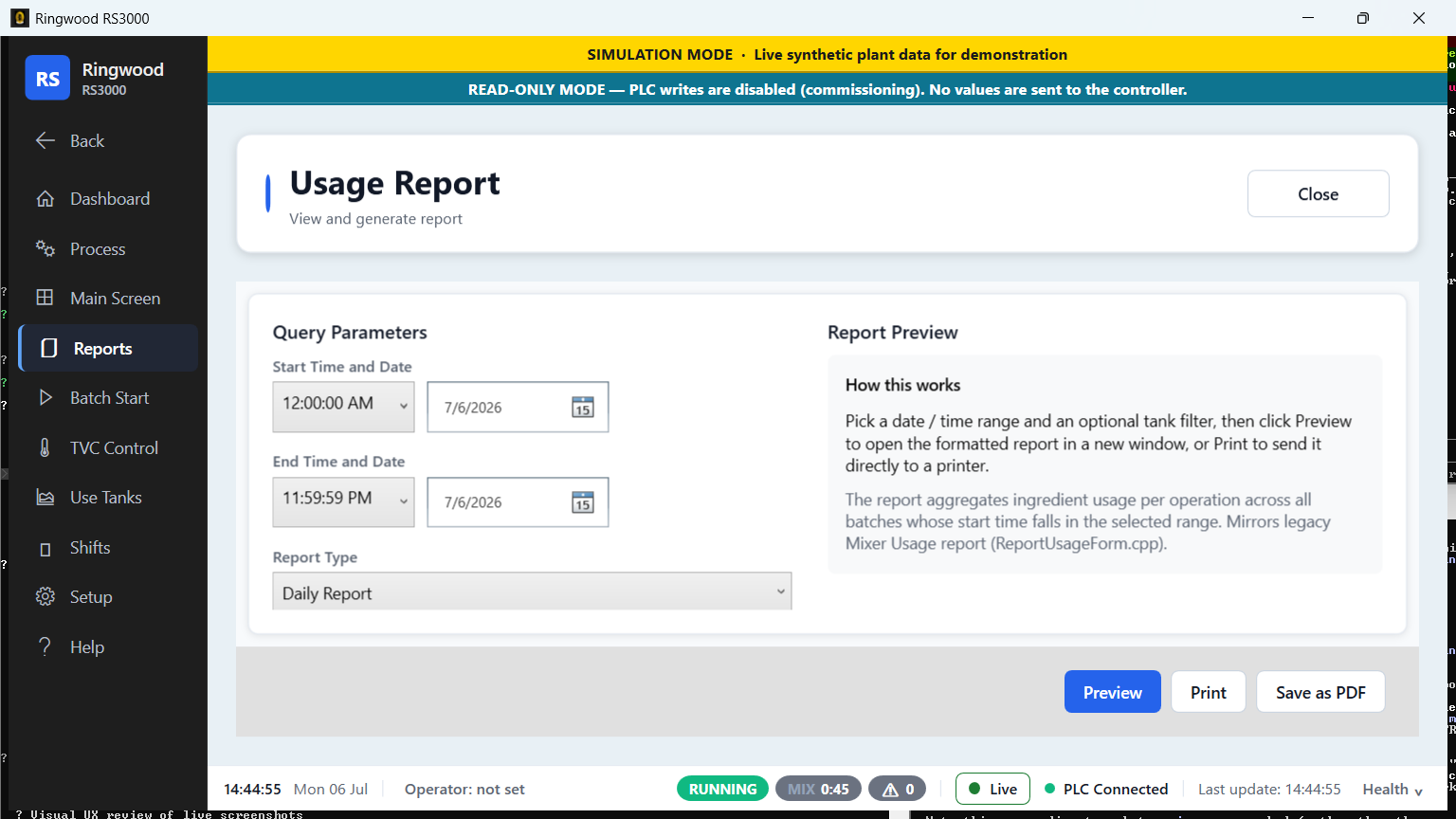 Usage report — Ring RS3000 screen