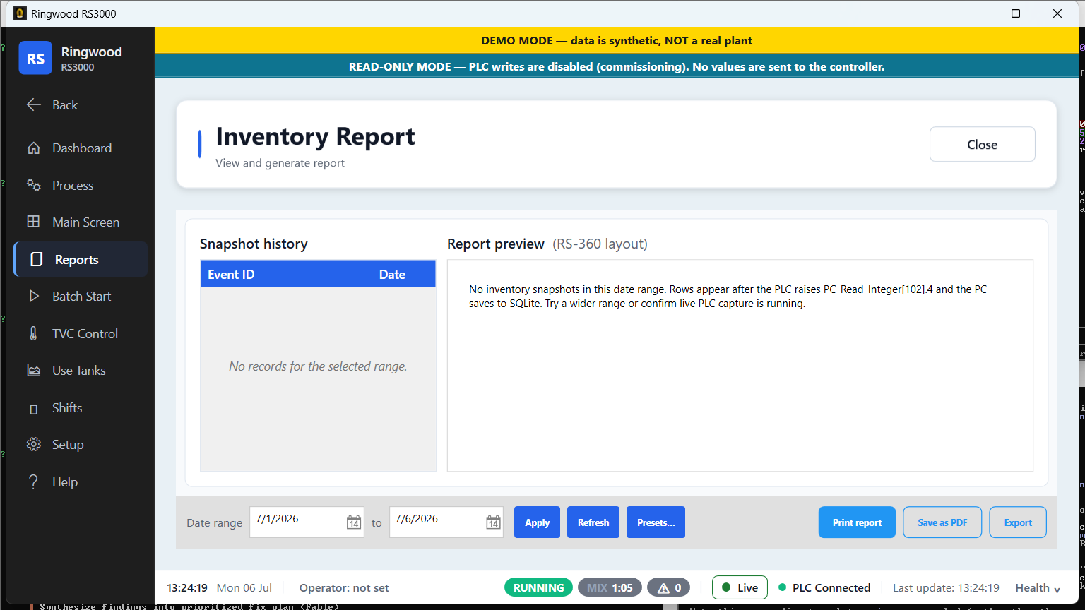 Inventory report — Ring RS3000 screen