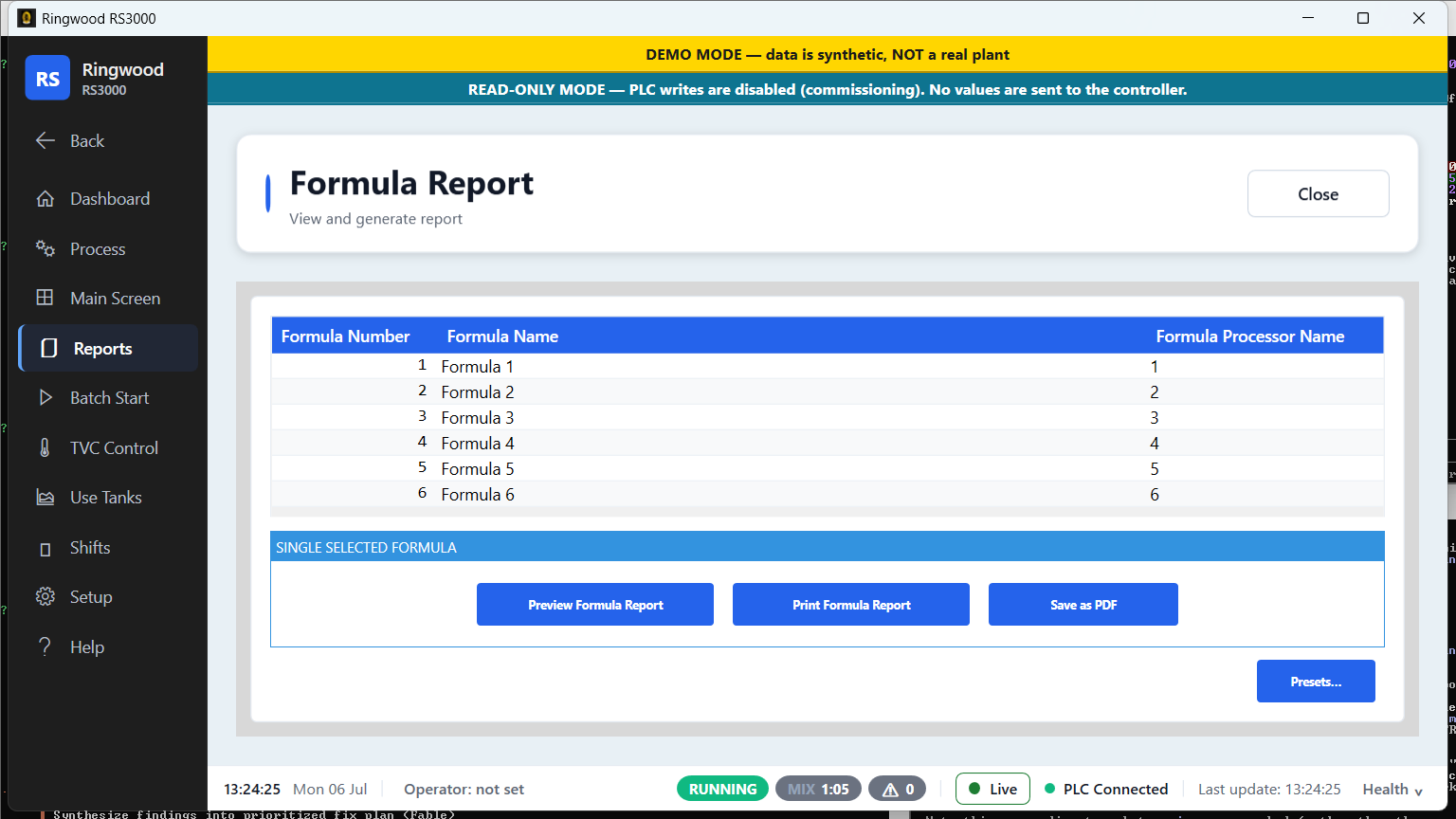 Formula report — Ring RS3000 screen