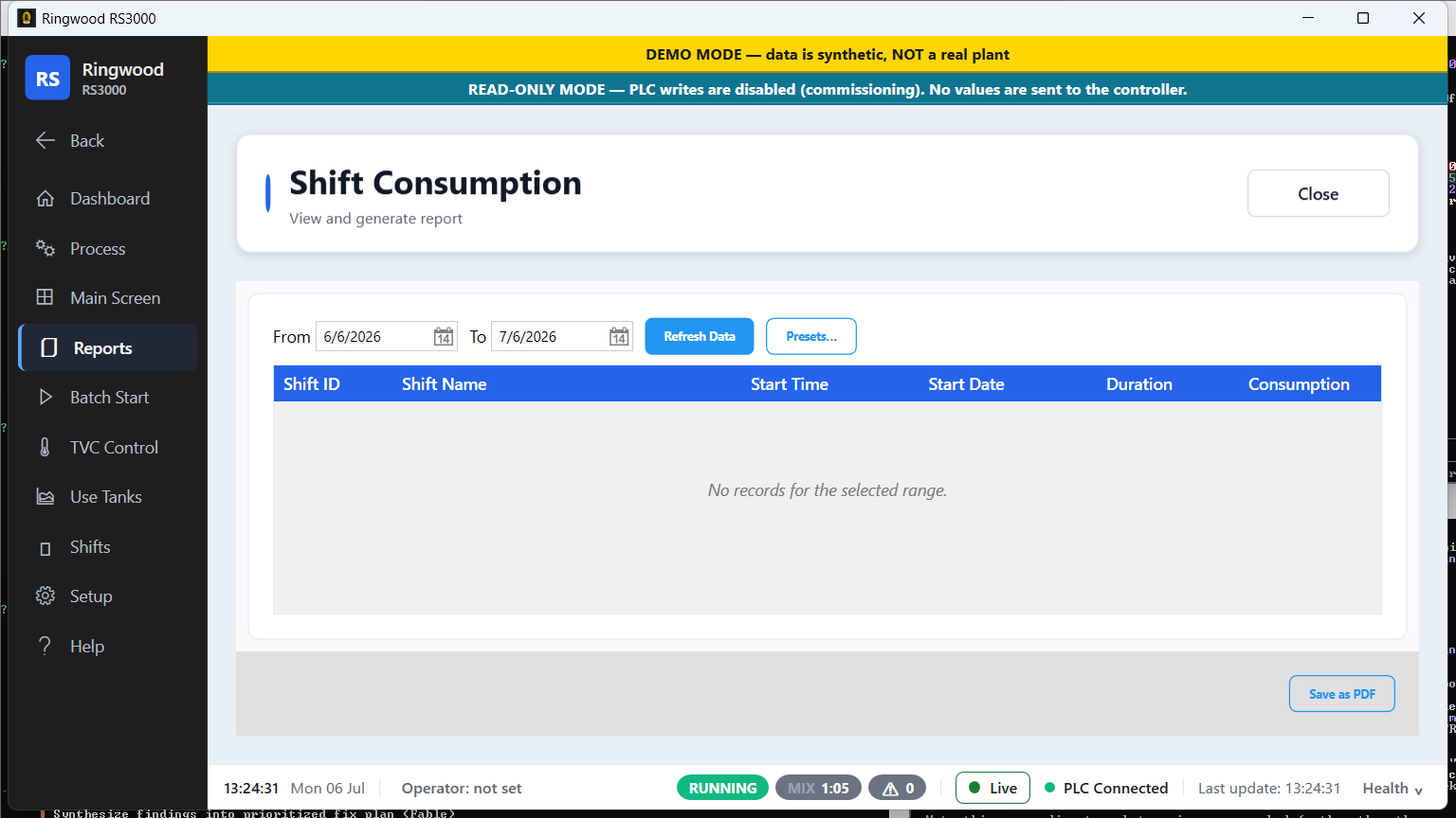 Shift consumption — Ring RS3000 screen