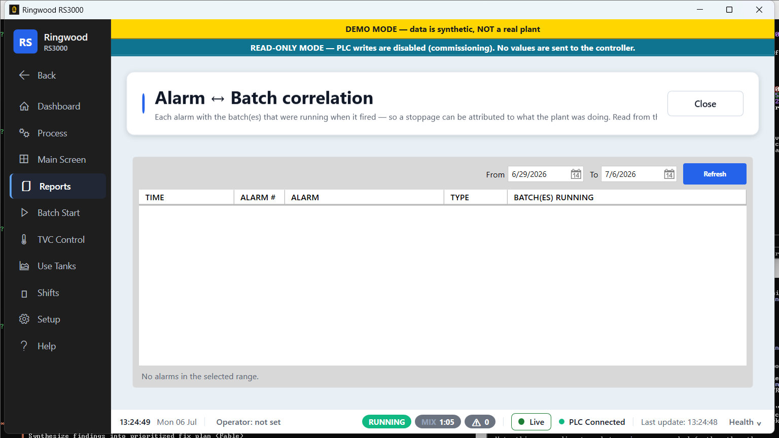 Alarm ↔ batch — Ring RS3000 screen