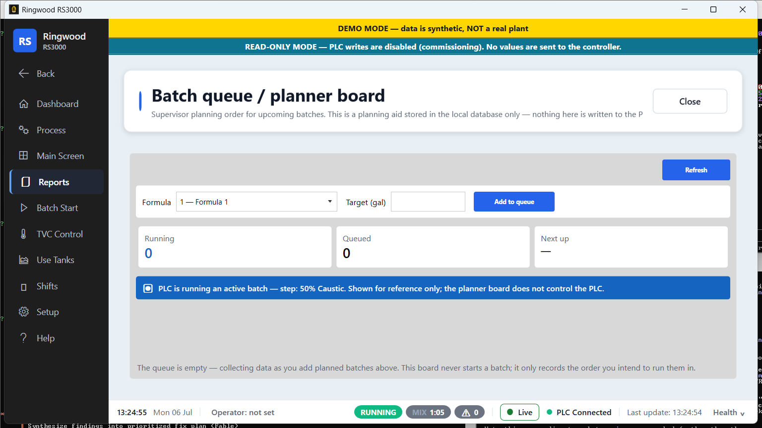 Batch queue board — Ring RS3000 screen