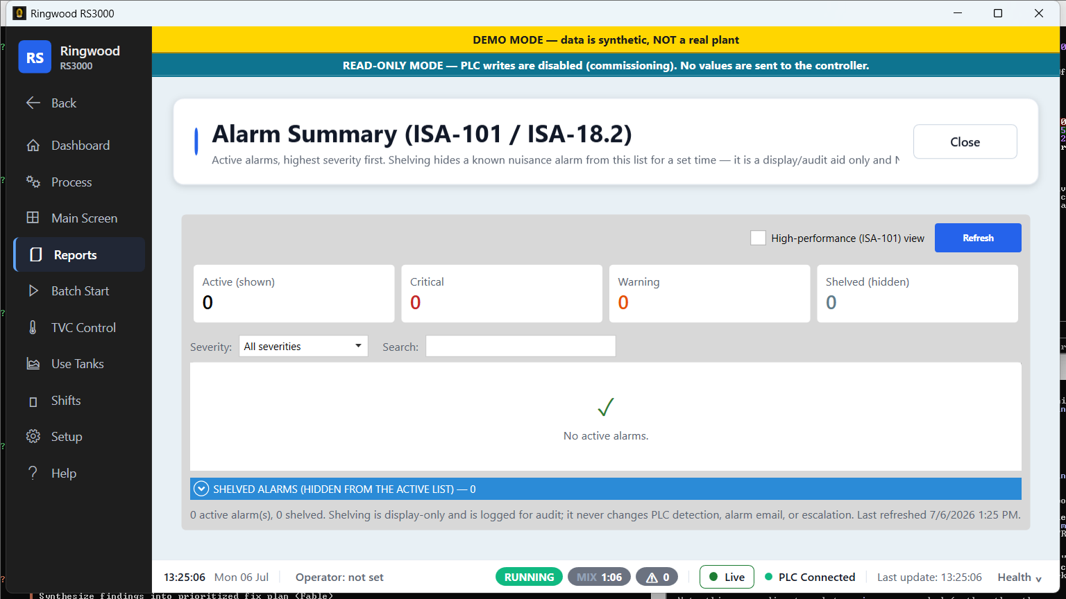 Alarm summary — Ring RS3000 screen