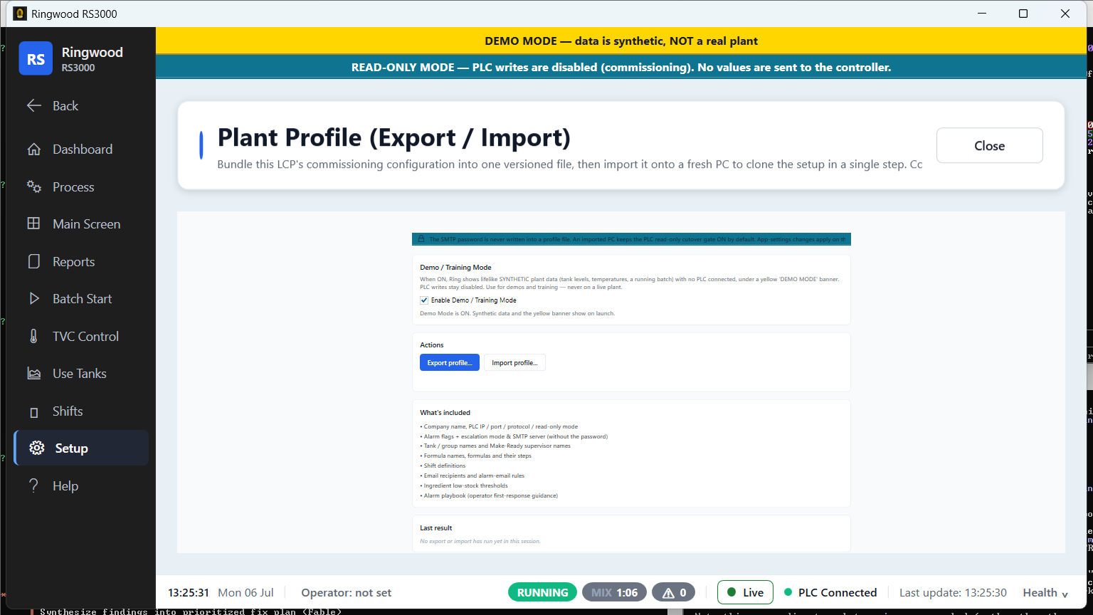 Plant profile — Ring RS3000 screen
