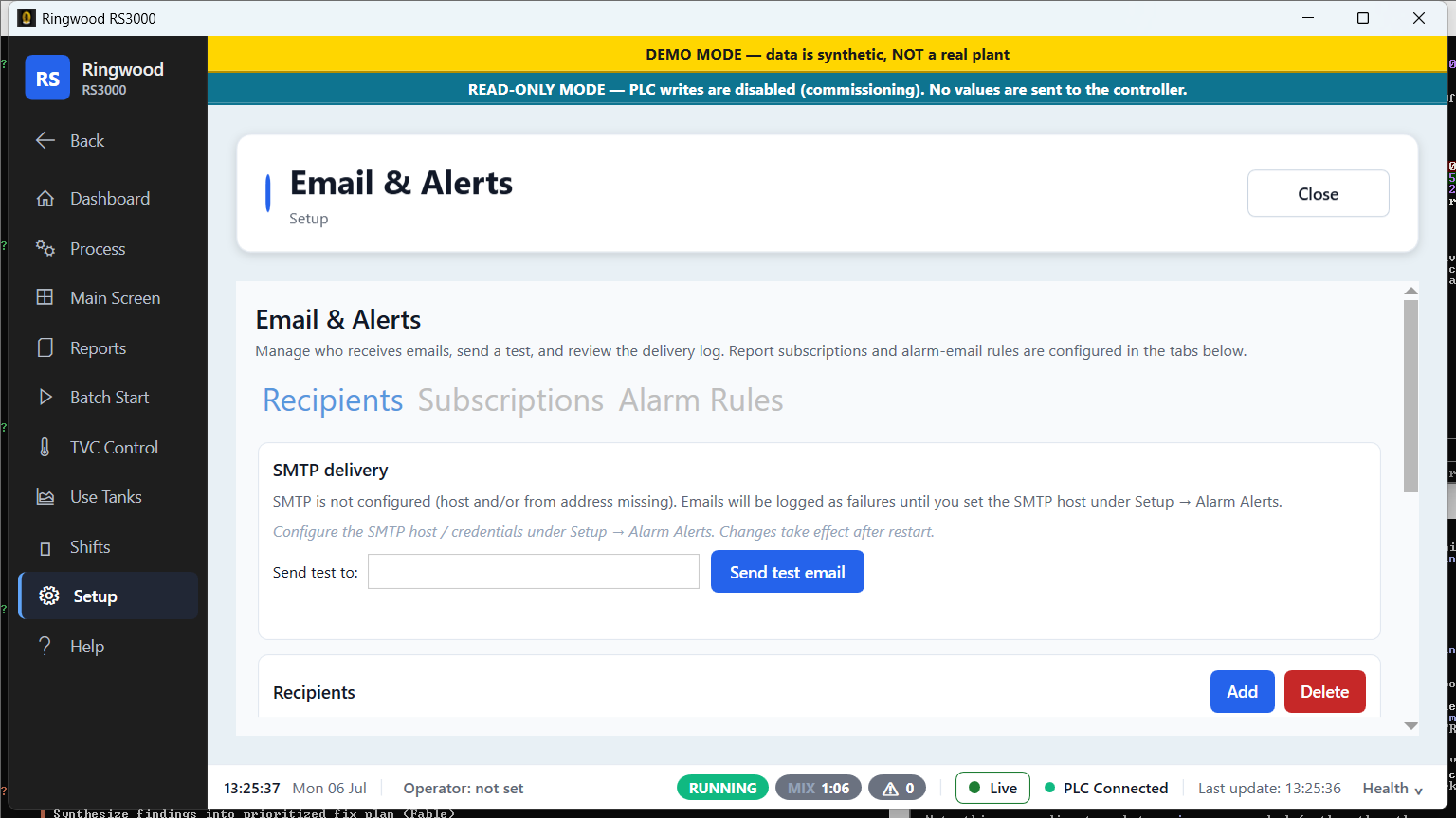 Email & alerts — Ring RS3000 screen