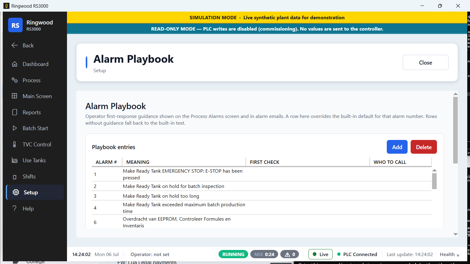 Alarm playbook — Ring RS3000 screen