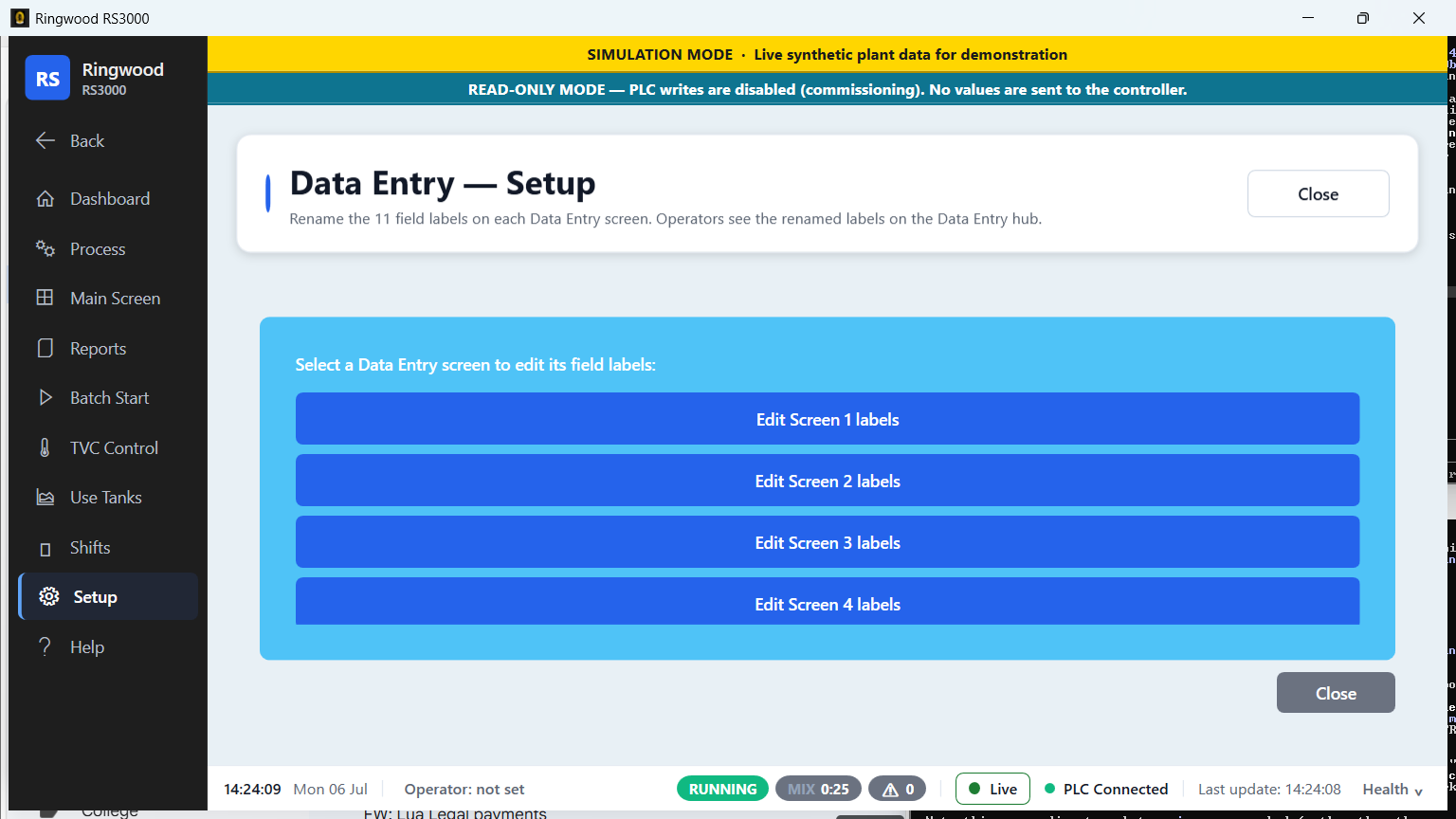 Data-entry setup — Ring RS3000 screen