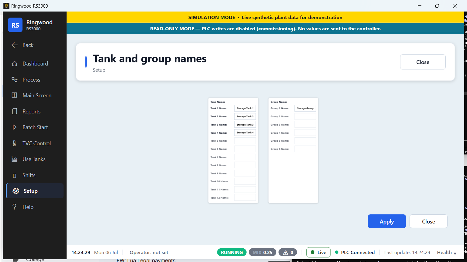 Tank & group names — Ring RS3000 screen